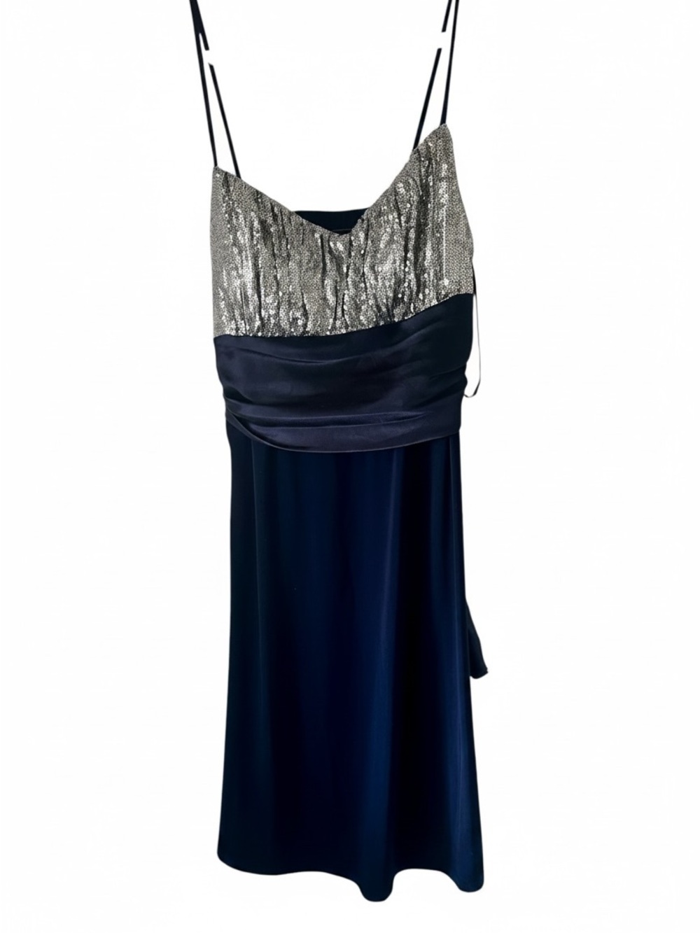 B. Smart Navy Satin Slip Dress Sequin Bow Accent Strappy V- Neck Juniors 13